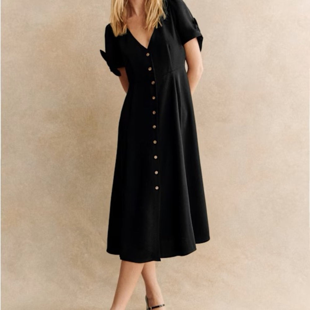 Sezane Black Button-Down Midi Dress NWT Sézane Vic Dress Black US 14 FR 46 Midi